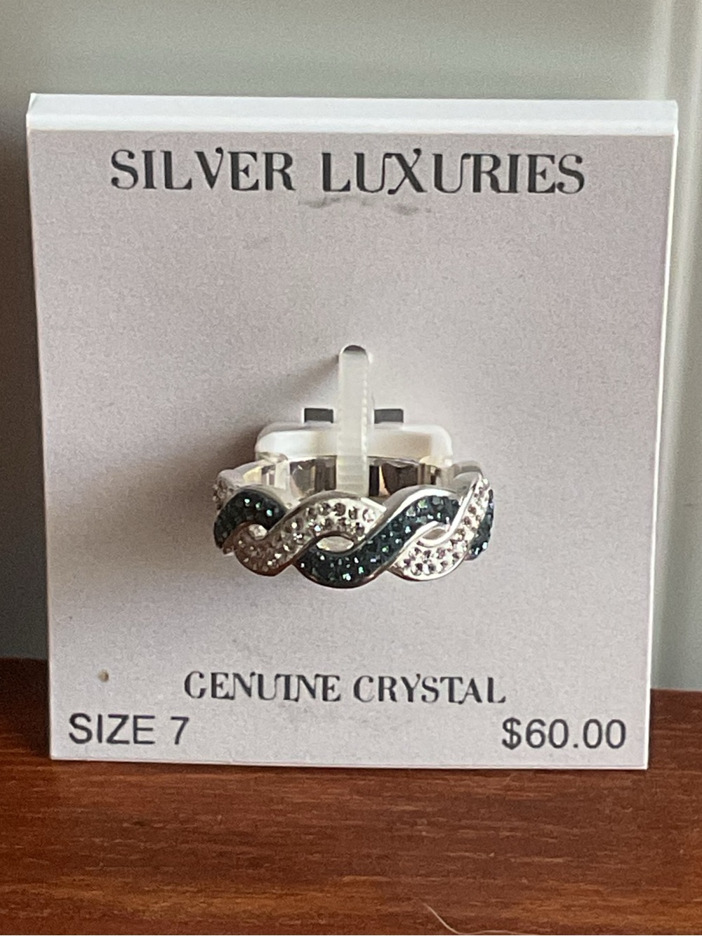 Silver Luxuries Crystal Wave Ring - Blue & Clear